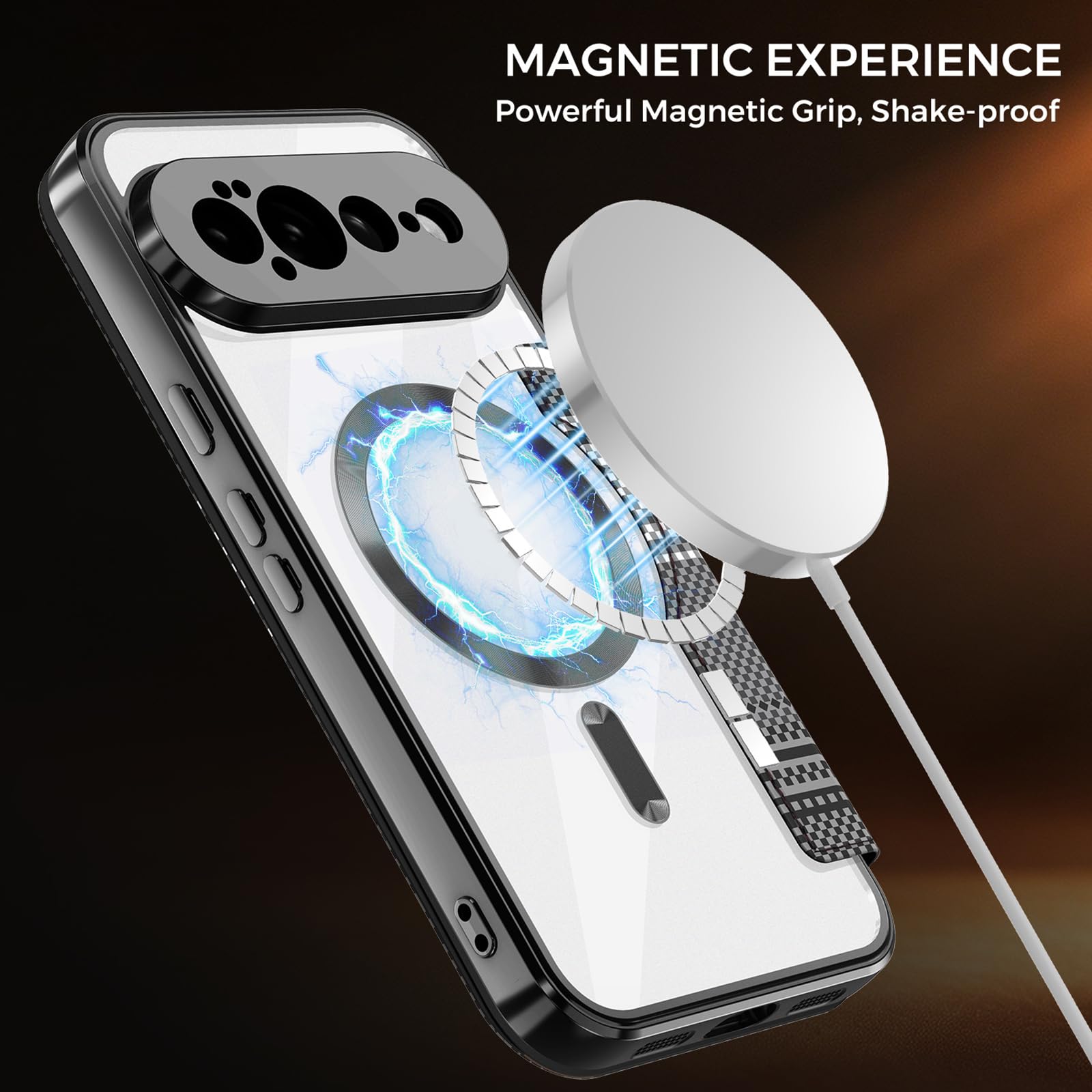Custodia Per Google Pixel 11 Pro XL/ 11 Pro/ 11, Flip Portafoglio Cover | Magnetica Fibra di Carbonio Modello Protezione Completa Trasparente Caso,Marrone,11