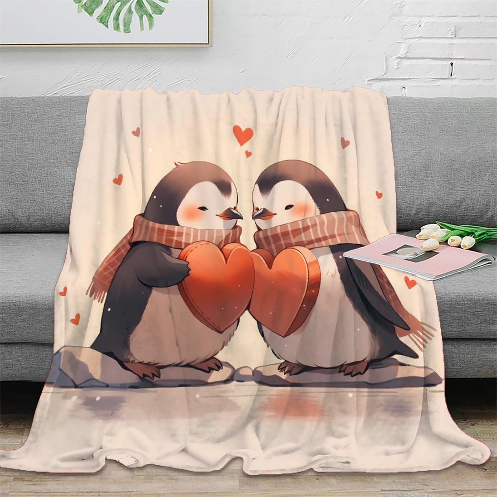 Plaid pingouin amoureux 3D couverture douce cadeau pour colocataires