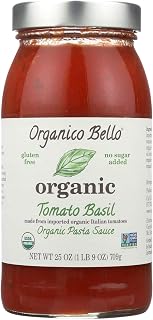 Organico Bello Organic Tomato Basil Pasta Sauce, 25 oz - Authentic Real Taste Jar