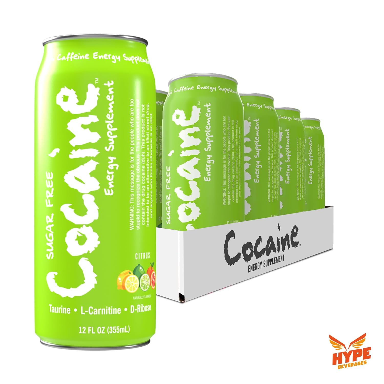 Hype Beverages Official 280mg Caffeine Energy Drink Sparkling Citrus, Sugar Free - Energy Boost with Healthy Energy Drinks with Vitamin C, B6, B12 & Antioxidants (12 Fl Oz, Pack of 12)