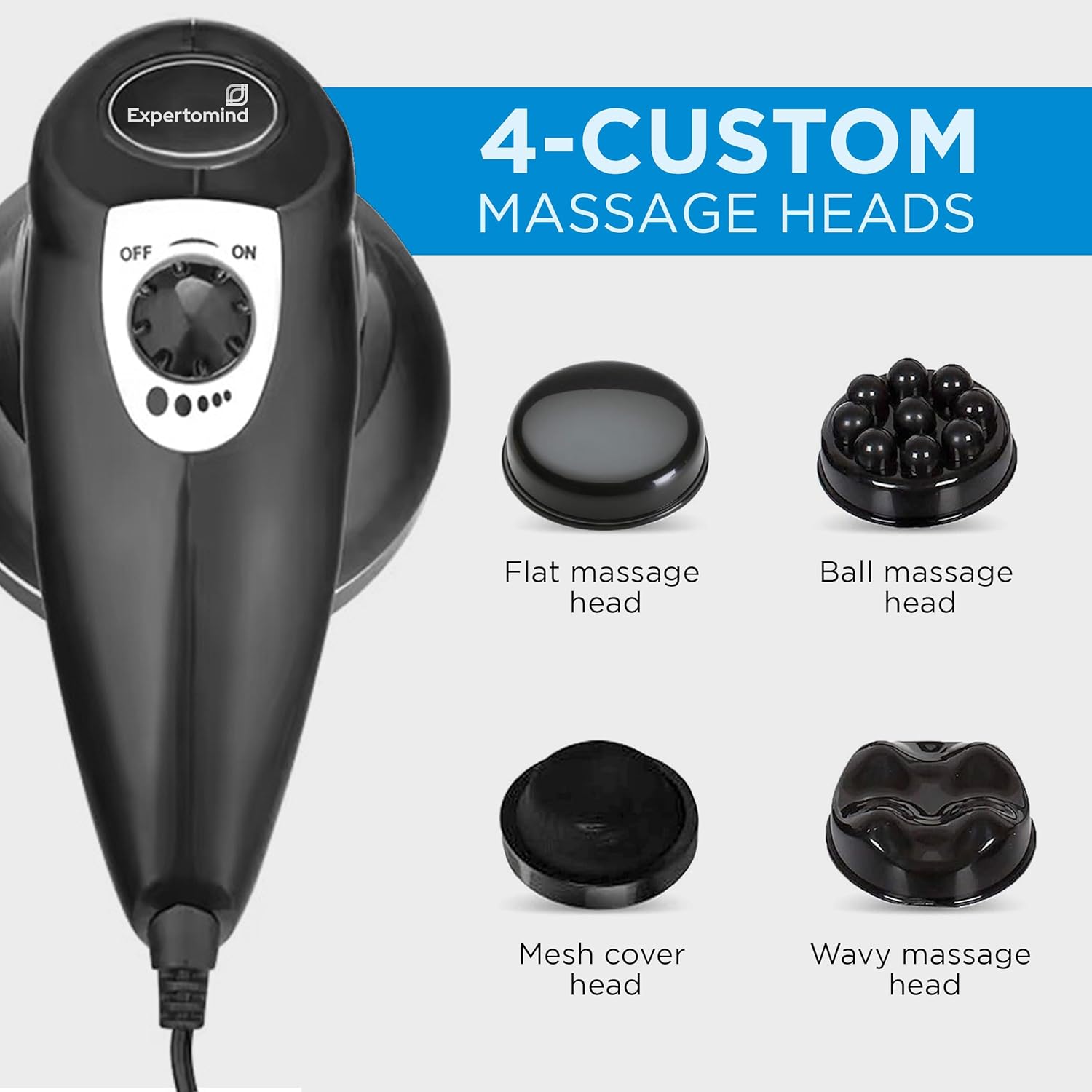Expertomind Electric Handheld Full Body Massager with 3 Massage Heads & Variable Speed Settings for Pain Relief and Relaxation, Back, Leg & Foot, Black Expertomind Electric Handheld Full Body Massager with 3 Massage Heads & Variable Speed Settings for Pain Relief and Relaxation, Back, Leg & Foot, Black