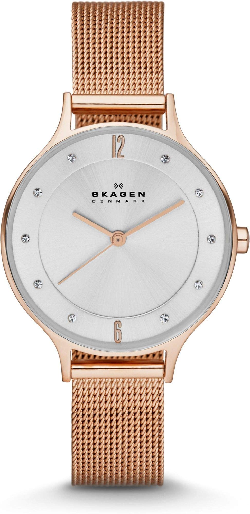Skagen Watch for Women Anita Lille, Three Hand Movement, 30 mm Rose Gold Stainless Steel Case with a Stainless Steel Mesh Strap, SKW2151