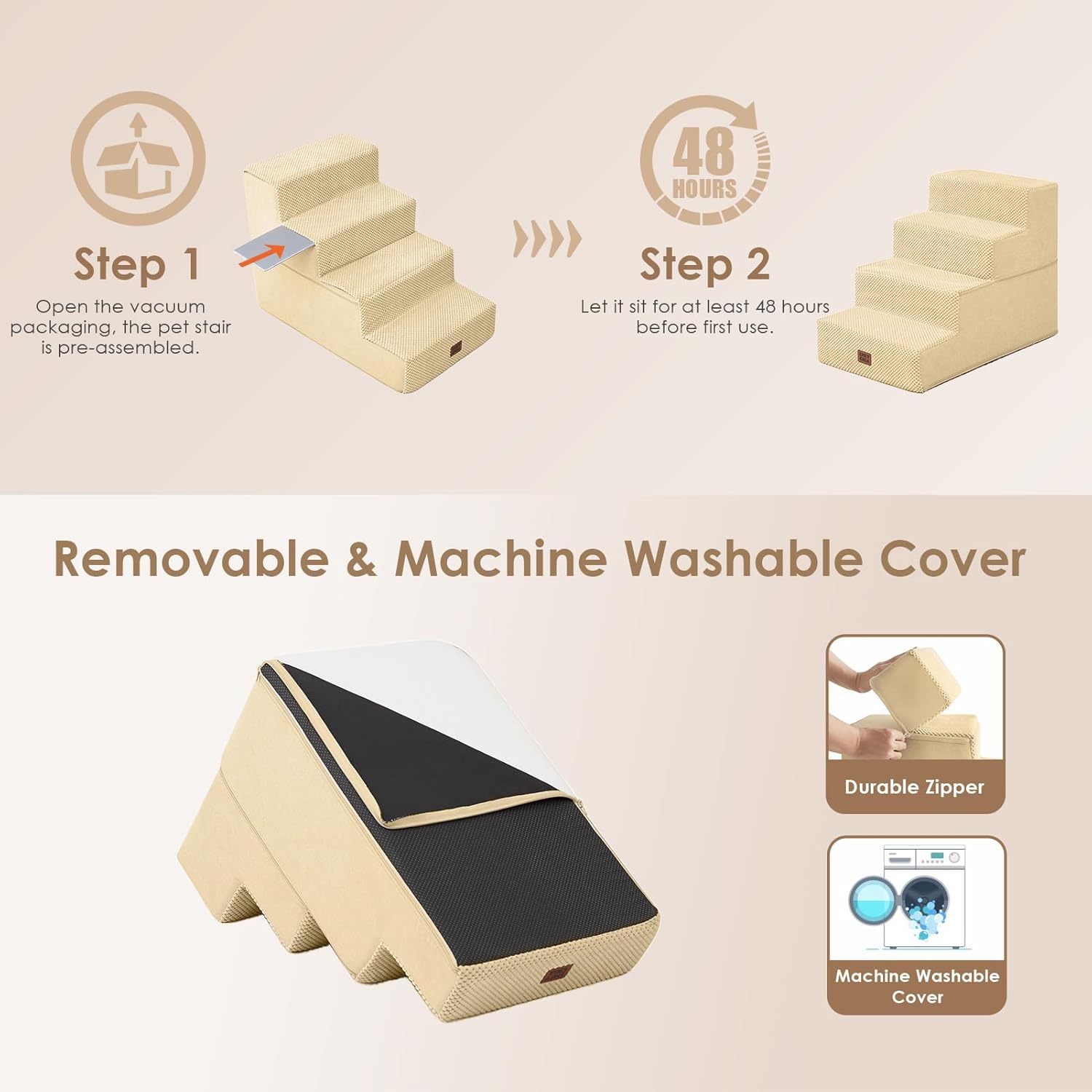 EHEYCIGA Dog Stairs for Bed 18" H, 4-Step Dog Steps for High Bed, Pet Steps for Small Dogs and Cats, Non-Slip Balanced Pet Ramp Indoor, Graige