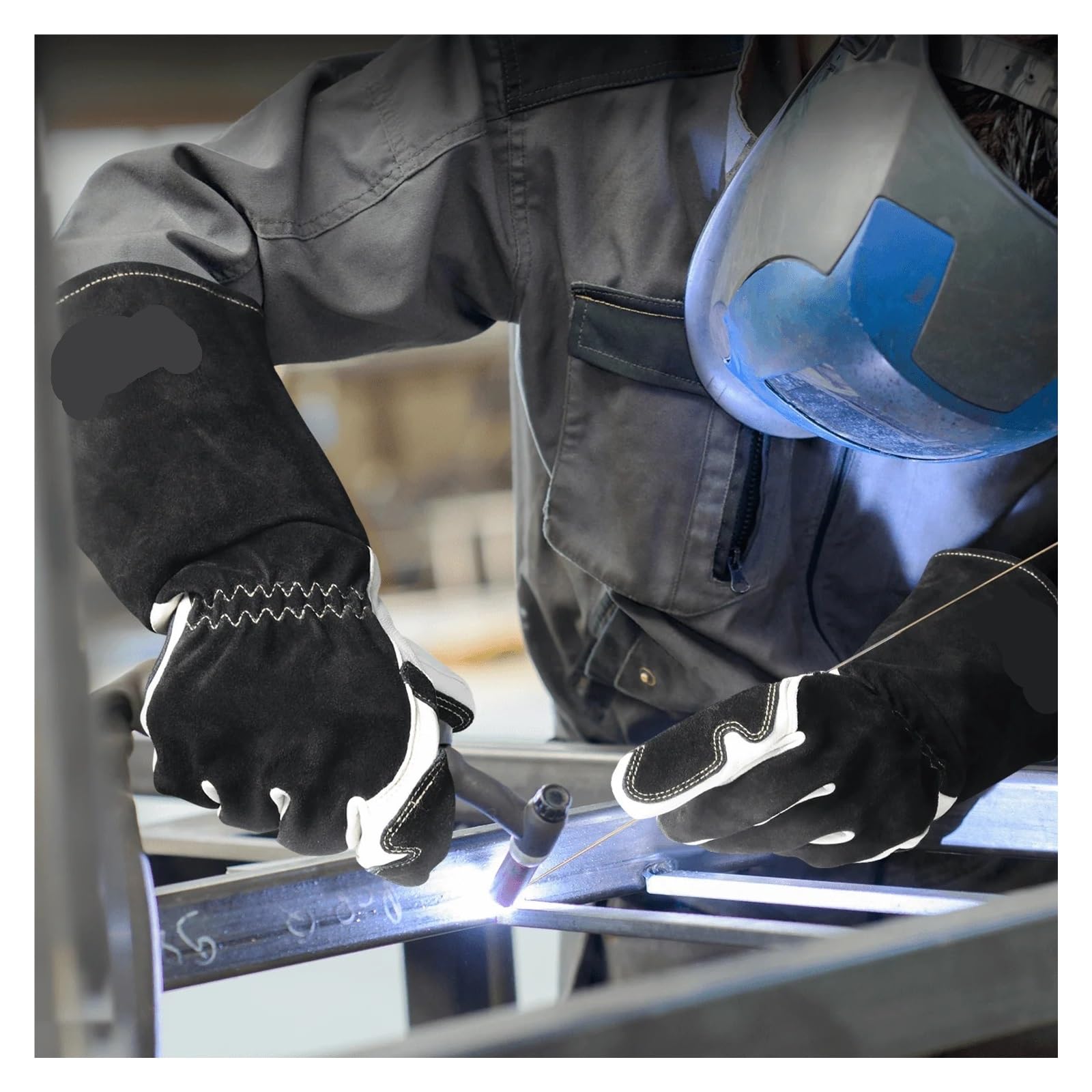 Guantes de trabajo Guantes De Soldadura Guante de soldadura Guantes soldador trabajo multifuncionales 14 pulgadas Protección cuero cabra for soldadores contra quemaduras