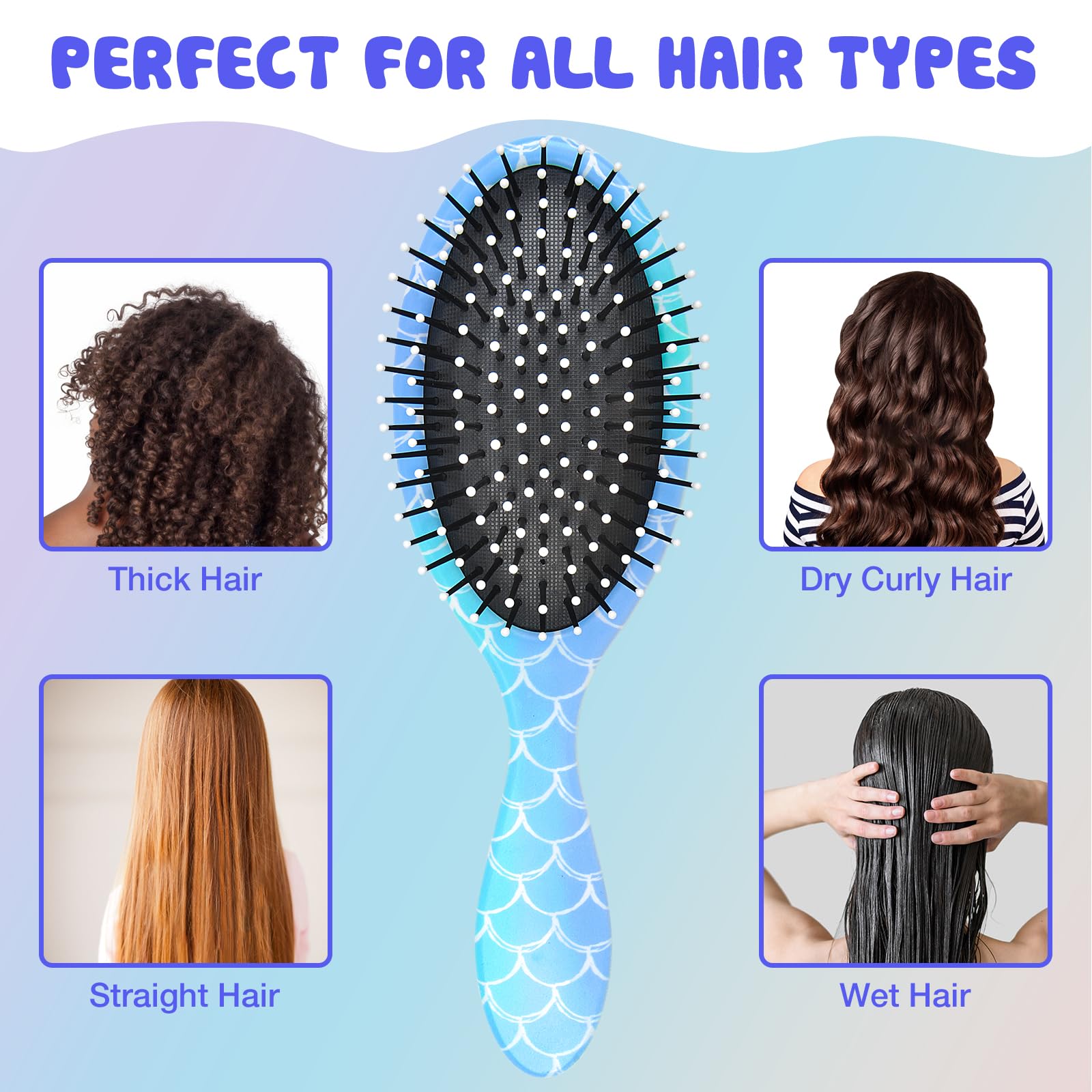 Kids Hair Brush Girls, Toddler Wet Dry Detangling Hair Brush for Curly Thick Hair Pain-Free Comb Girls Kids Women Unicorn Mermaid - Image 4