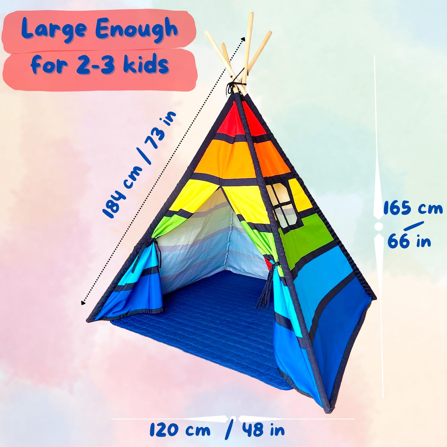 NUBUNI Tenda Indiana per Bambini | Tenda Teepee Bambini | Tenda da Bambino | Tepee per Bambini | Tenda Tipi per Bambini | Teepee Tenda per Bambini | Tenda Gioco Bimba | Tappetino E Borsa Trasporto C