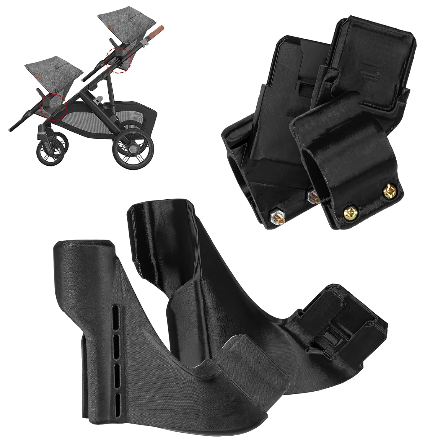 Bassinet Conversion for UPPAbaby Vista V1 (2015+), V2 or V3, Secure Bolt-On Bracket for Elevated Stroller Configuration, Bassinet Not Included, (Upper Adapters+Lower Adapters)