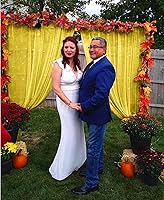 Vista 1 de Telones de fondo amarillos de 5 x 7 pies (2 paneles de 2.5 x 7 pies), cortina de poliéster para fotos, cortinas de gasa transparente, 2 paneles