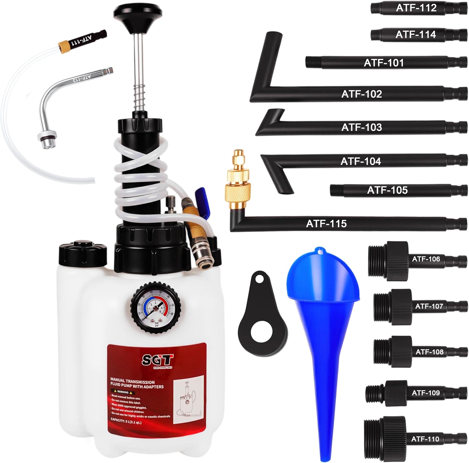 SGT 3L Transmission Fluid Pump Set,Transmission Filler Pump with 15pc ATF Adapters,Manual Transmission Fluid Transfer Pump with Pressure Gauge, Automotive Transmission Dispenser Pump Tool
