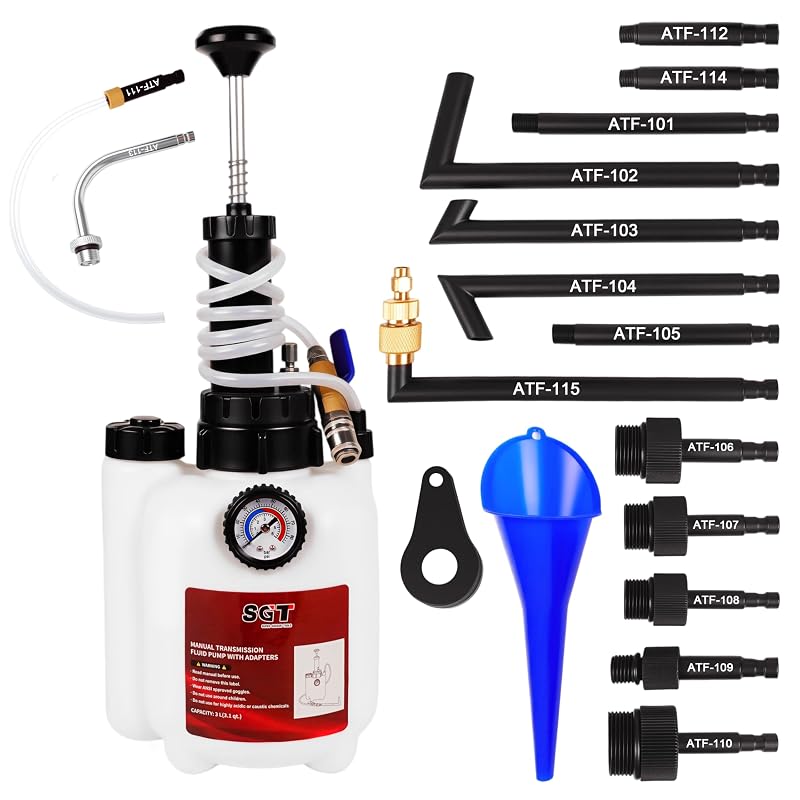 Bomba Manual para Abastecimento de Fluido de Transmissão ATF SGT SUPER GARAGE TOOLS, Reservatório de 3 L, 15 Adaptadores SGT-P100