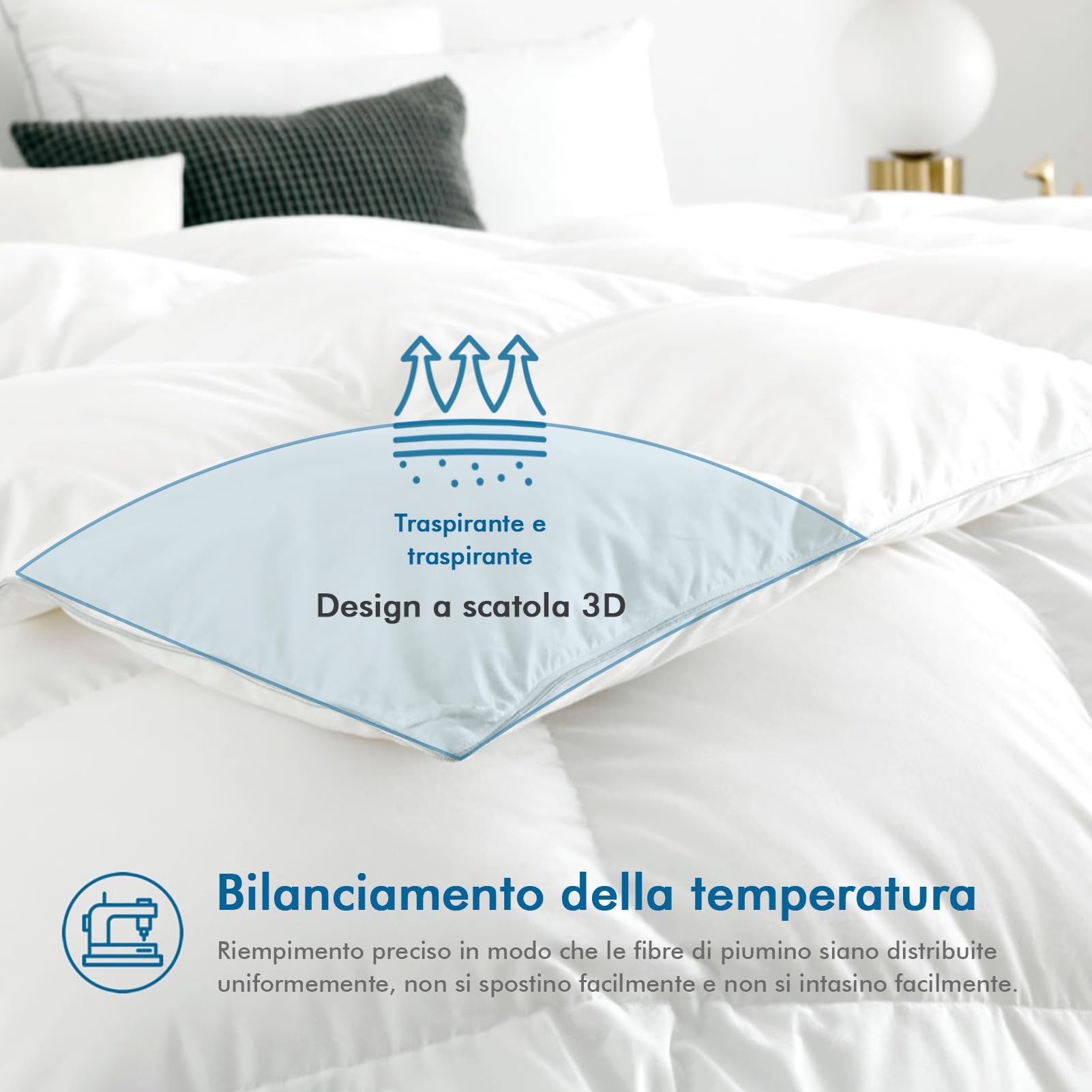 Dafinner Piumone Matrimoniale, Coperta di Lusso in Piuma d’Oca 90%, Fodera in Cotone Certificato Oeko-Tex e RDS, Traspirante e Morbida 200×200cm