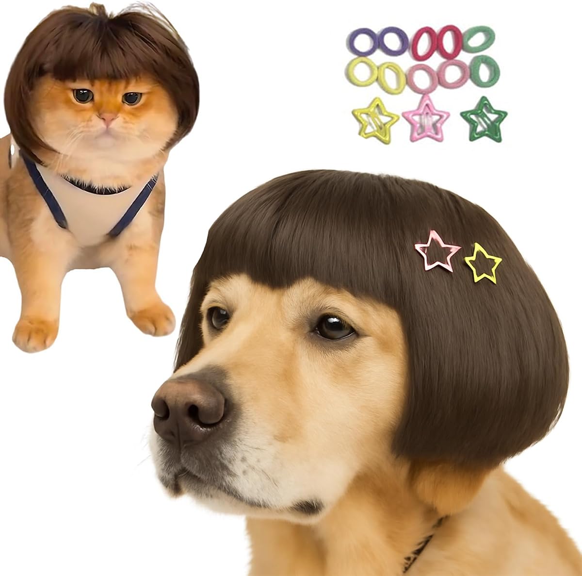 Funny Dog Costume Dog Bob Wig for Cat Doggie Wig