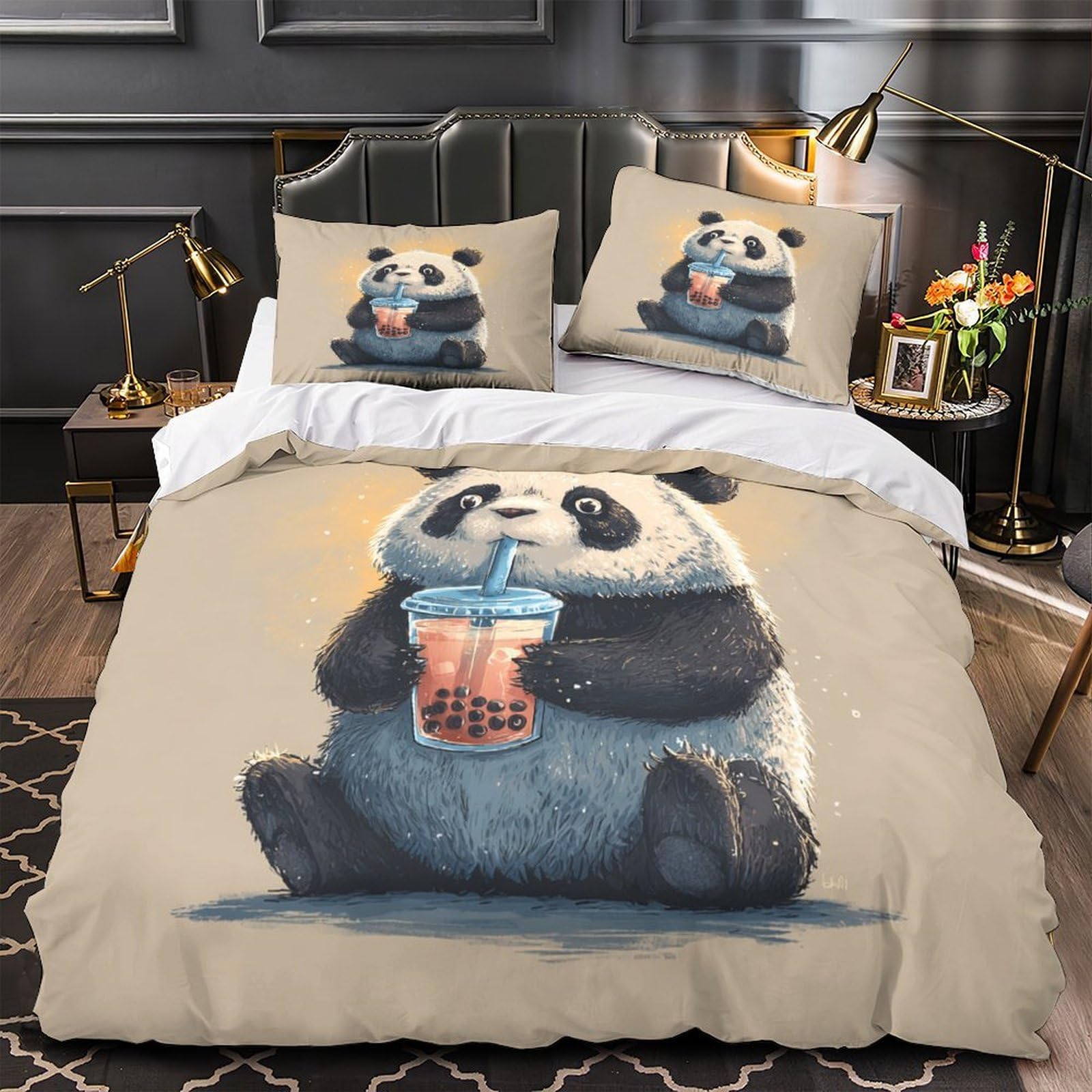 Housse de couette 200x200 respirante lit double ado motif panda
