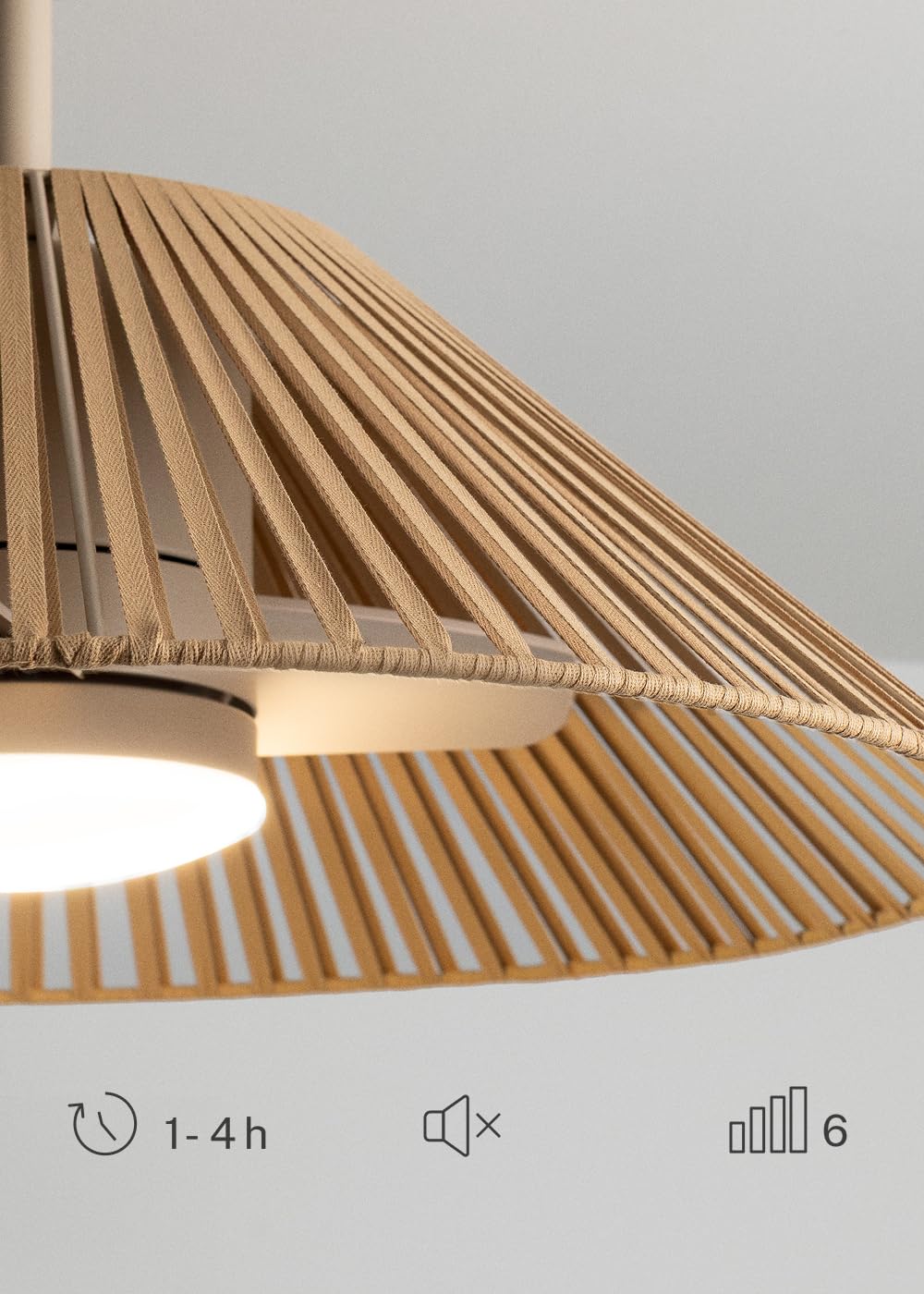 CREATE / WIND LAMP WOVEN/Deckenventilator mit Beleuchtung Sand mit Fernbedienung / 25W, Programmierbar, Ø75cm, Sommer-Winterbetrieb, 3 LED-Temperaturen, Schnurkörper, konzentrierter Luftstrom