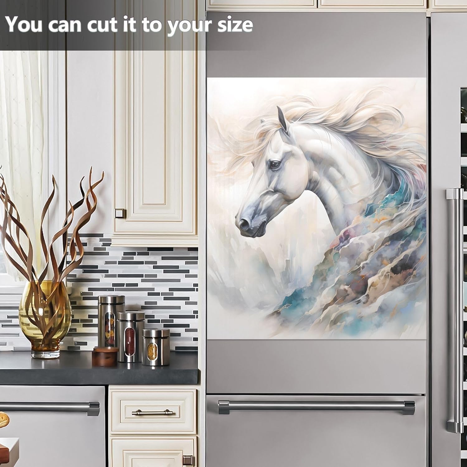 Front Dishwasher Magnet Sticker Cover Decorative Appliances Stickers White Horse 1 Refrigerator Skins Dishwasher Panel Decals