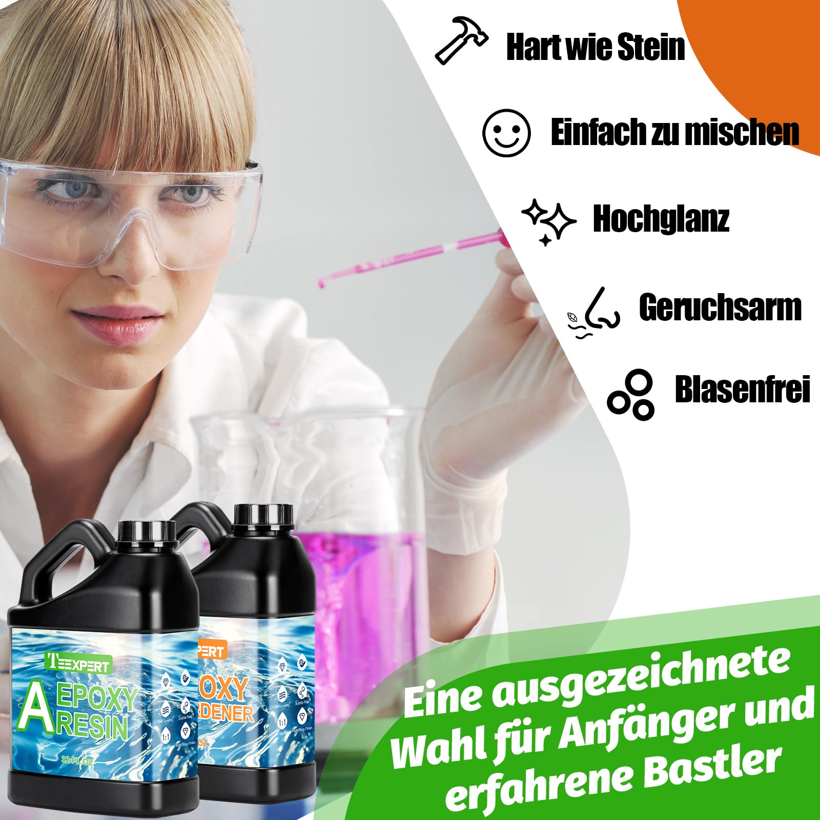 Teexpert 1.9L Hochglanz Epoxidharz Set, Klares Selbstnivellierendes Blasenfreies Epoxy Resin, 1:1 Mischung Epoxidharz mit Härter für Schmuck, Formen, Wohnkultur, Untersetzer, Ornamente