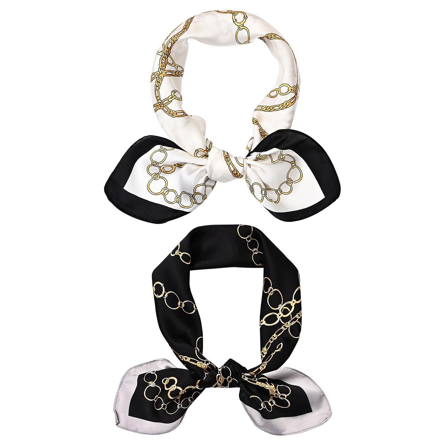 Hinfhi Unisex Black 2 Pieces Of Ele Small Square Scarf, Clothing Accessories, Simple And Versatile Silk Scarf, Soft And Comfortable Square Scarf.