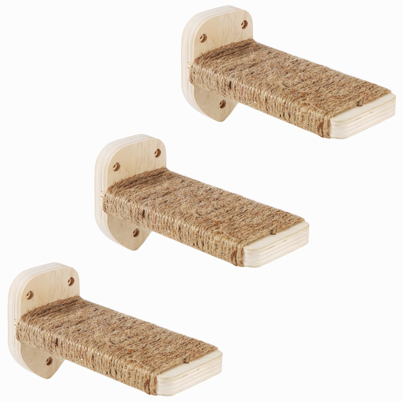 Photo 1 of 3-in-1 Cat Climbing Wall Steps with Hemp Rope, Shelves and Perches, Scratching Pads for Cats Playing and Climbing (Wood)