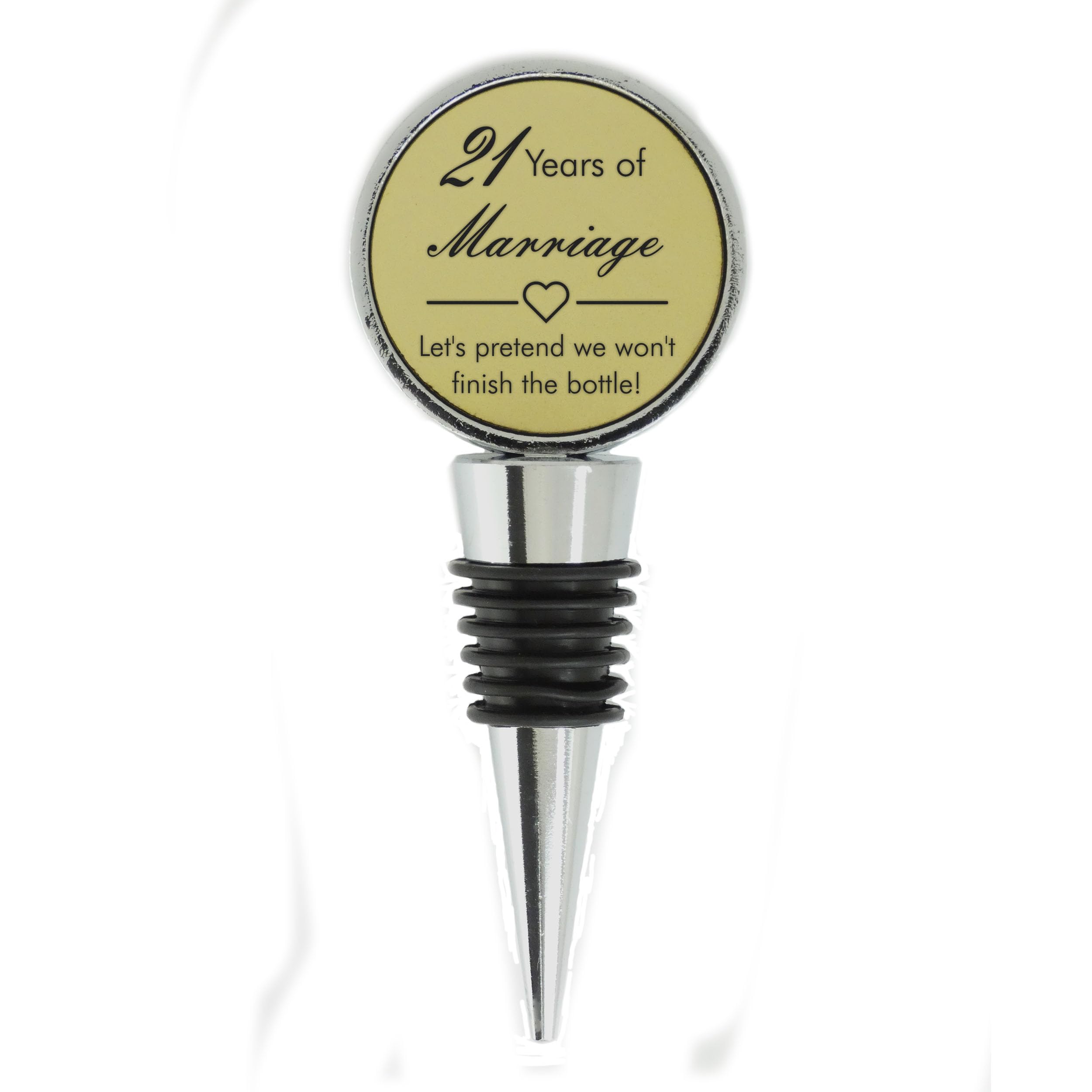 21st Wedding Anniversary Engraved Brass Bottle Stopper, 21 Years Married (Let's Pretend We Won't Finish The Bottle)