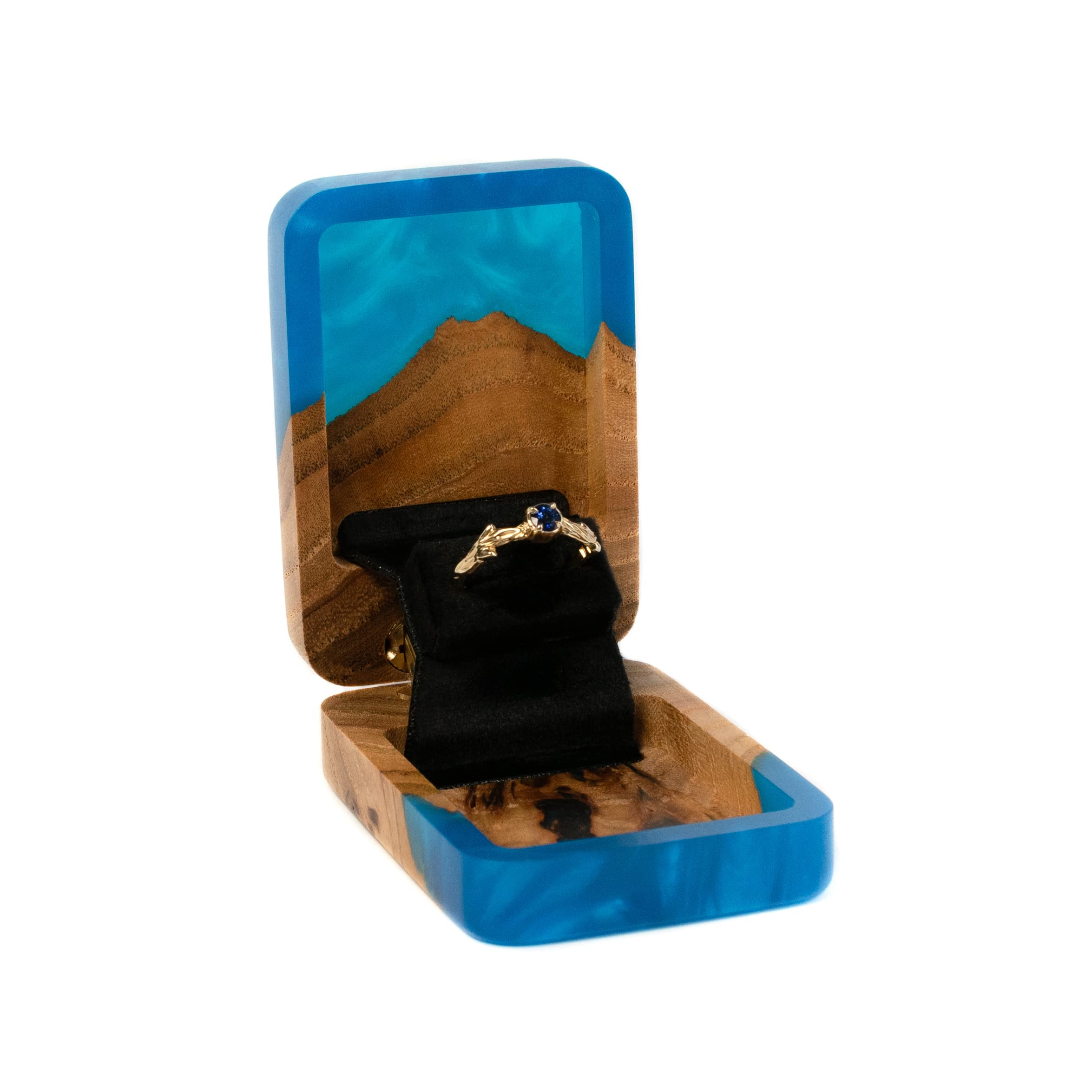 RWA Proposal Ring Box - Unique Design Marry Me Ring Case, Wedding Bearer Box - Slim Wood Travel Ring Holder Organizer for Jewelry Display & Storage - Engagement Gift for Women - FLIP, blue