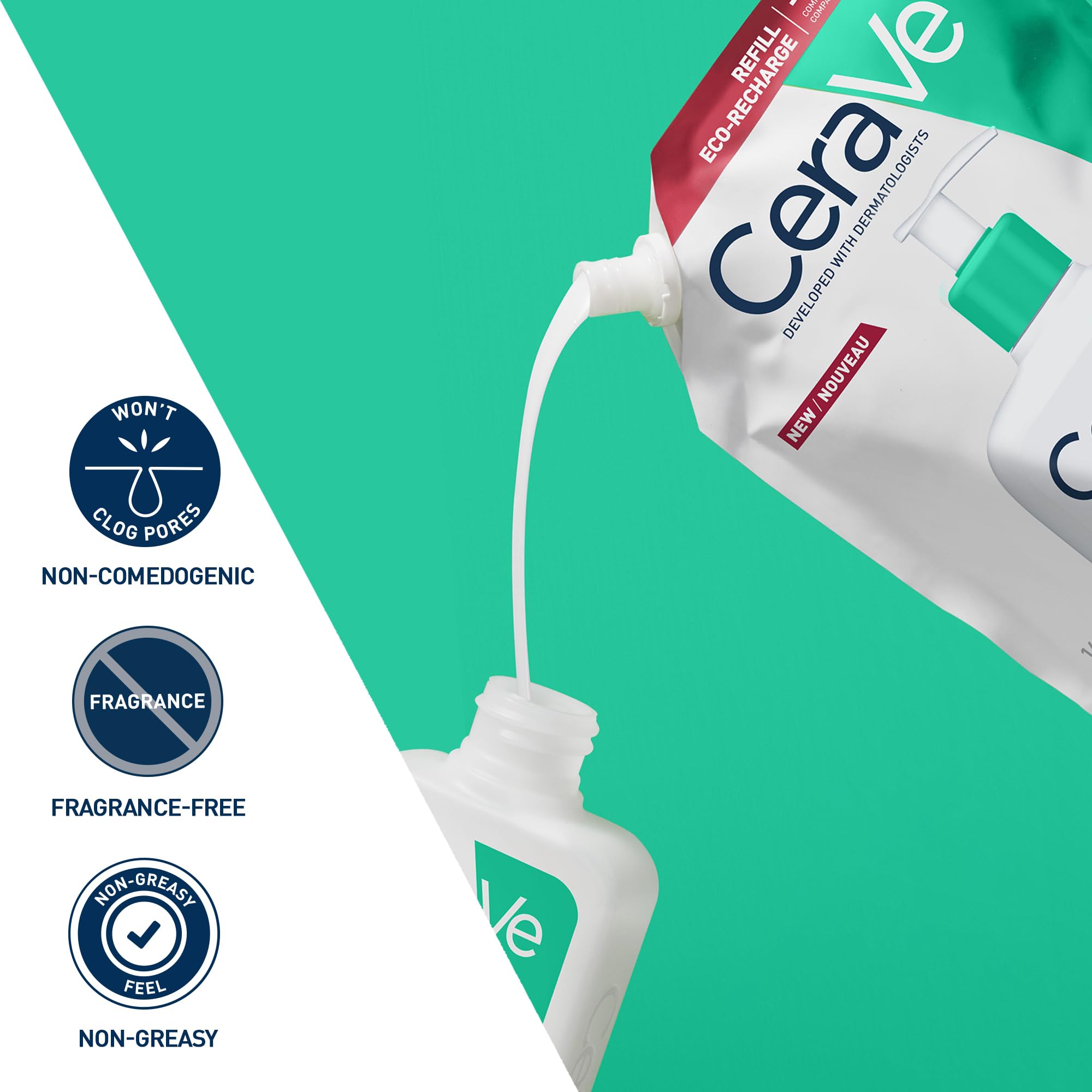 CeraVe Schiuma Detergente, Per Pelli da Normali a Grasse, Adatto a Viso e Corpo, Con Ceramidi Essenziali, Niacinamide e Acido Ialuronico, Confezione Refill, 473 ml