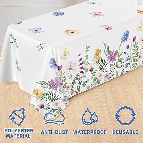 Miniatura 3 de AnyDesign Mantel rectangular de primavera de 60 x 84 pulgadas, diseño de mariposas silvestres, impermeable, lavable, color azul y morado, para