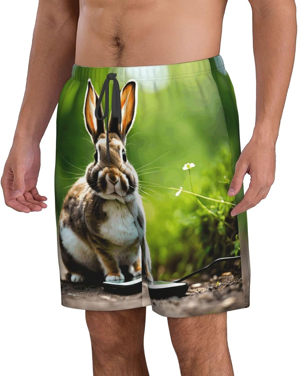 Bunny Rabbits Print Men's Hawaiian Beach Shorts Elastic Novelty Summer Casual Shorts with Pocket