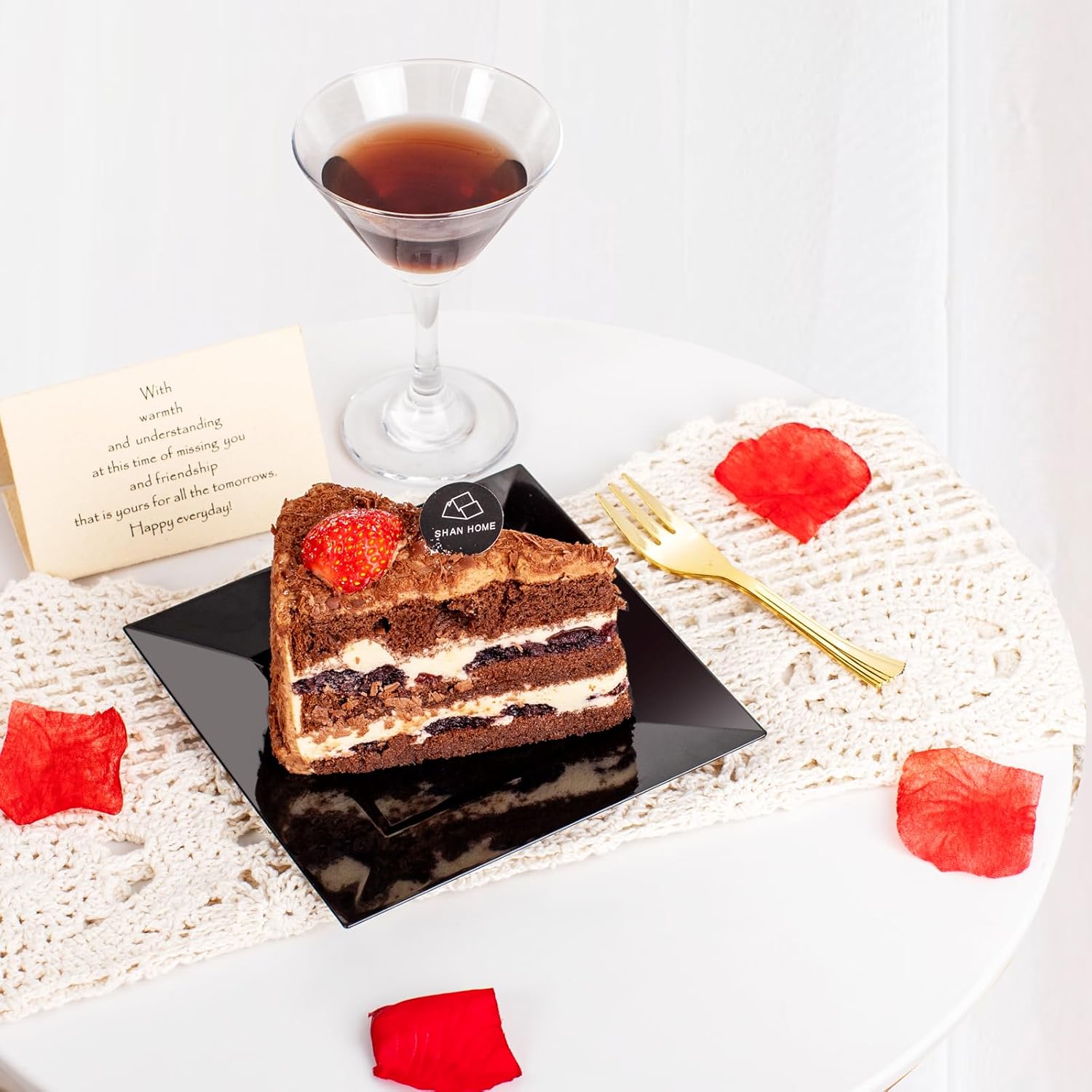 supernal 200pcs Black Dessert Plates with 100pcs Gold Dessert Forks,100pcsElegant Appetizer Salad Plastic Plates,Black Square Cake Plates for Party,Birthday, Wedding,Afternoon Tea - Image 6