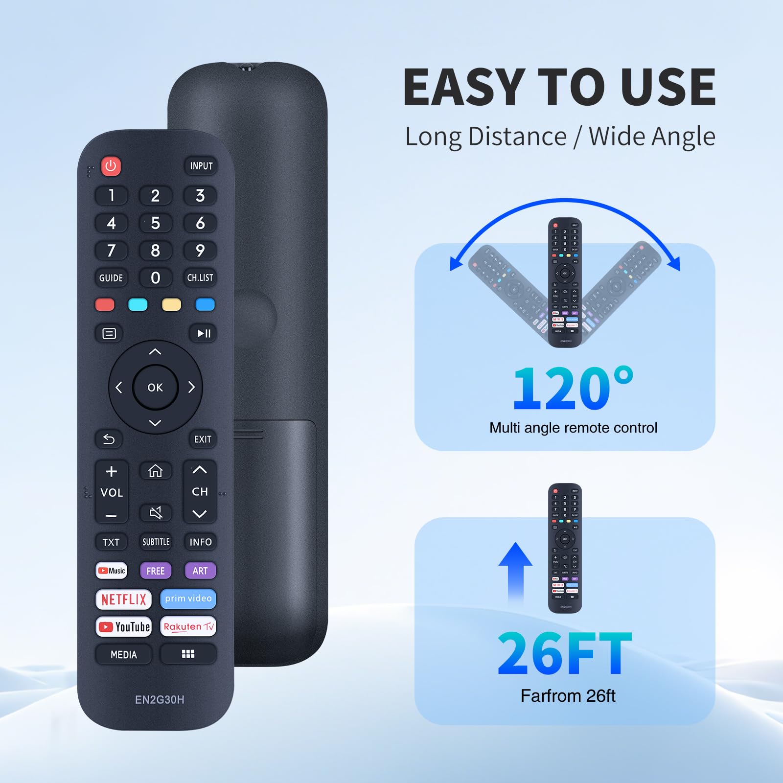 AULCMEET Telecomando Sostitutivo Per TV Hisense VIDAA - Modello EN2J30H / T271556, Compatibile Con Serie 43A7100, 50A7500F, 55A7560F E Molti Altri (Infrarossi) - 6