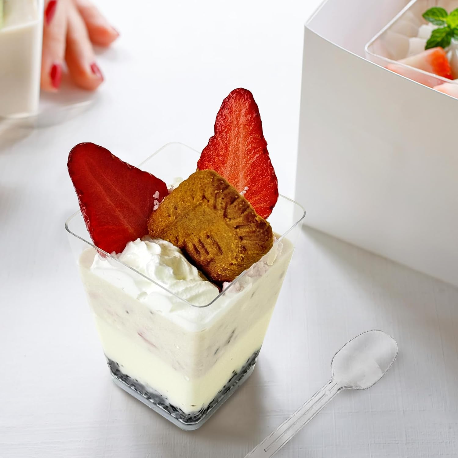 100 Pack 5 oz Plastic Dessert Cups with Lids and Spoons, Clear Pudding Parfait Shooter Jello Fruit Cups for Party Serving, Disposable Ice Cream Bowls for Yogurt Trifle Appetizer Snack Candy Nuts - Image 5