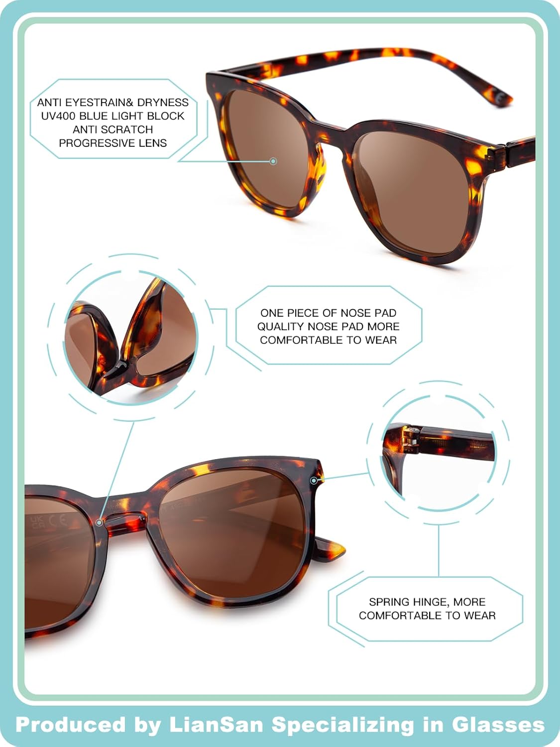 LianSan Full Readers Sunglasses for Women - Stylish Reading Sunglasses with Readers Built in with Spring Hinge UV Protection(Tortoise,1.75x) - Image 6