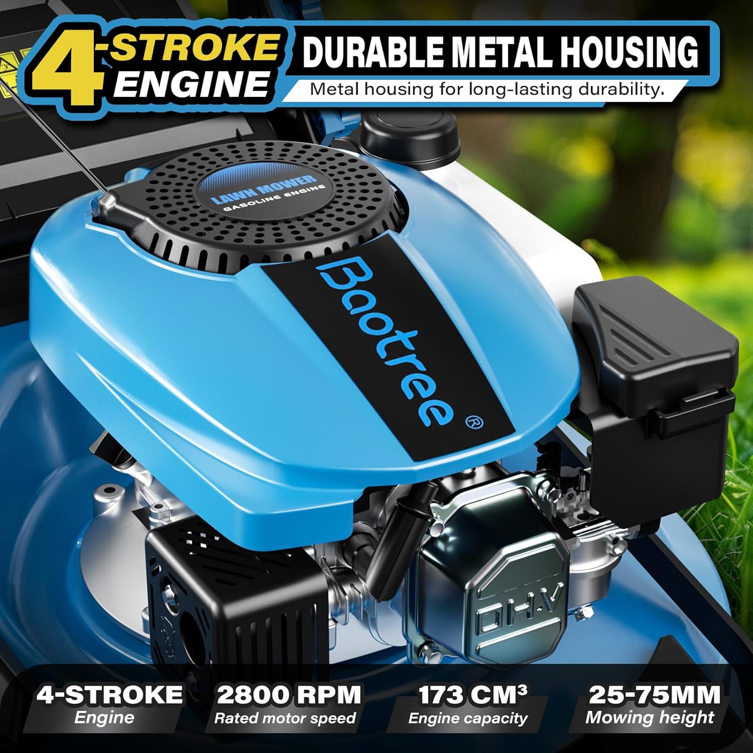 Professional Self-Propelled Gas Lawnmower, 21-Inch Cutting Deck, 201cc 4-Cycle Engine, 7 Levels Adjustable Cutting Height, 3-in-1 Functions (Bagging, Mulching and Side Discharge)