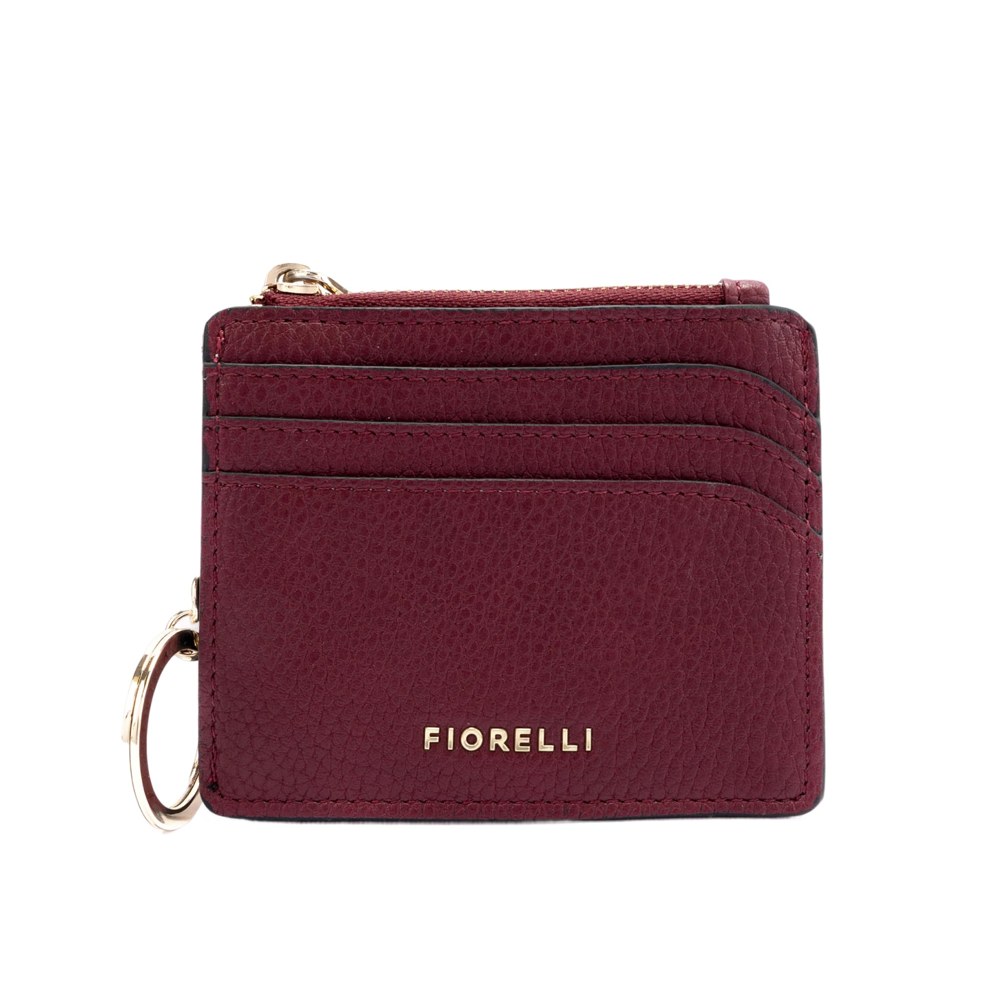 Fiorelli Women's Ciara Card Case, Credit Card Holder, Slim Wallet with Key Chain, Faux Leather, Port Red