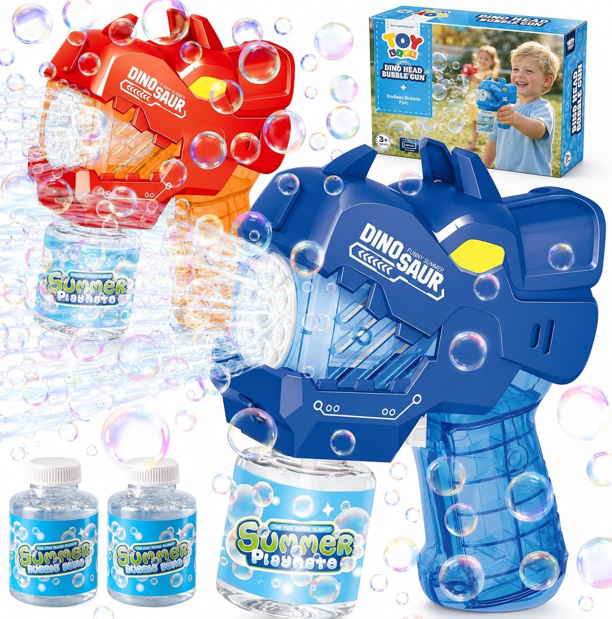 TOY Life Dinosaur Bubble Gun 2-Pack, Automatic Blaster, Ages 3-8