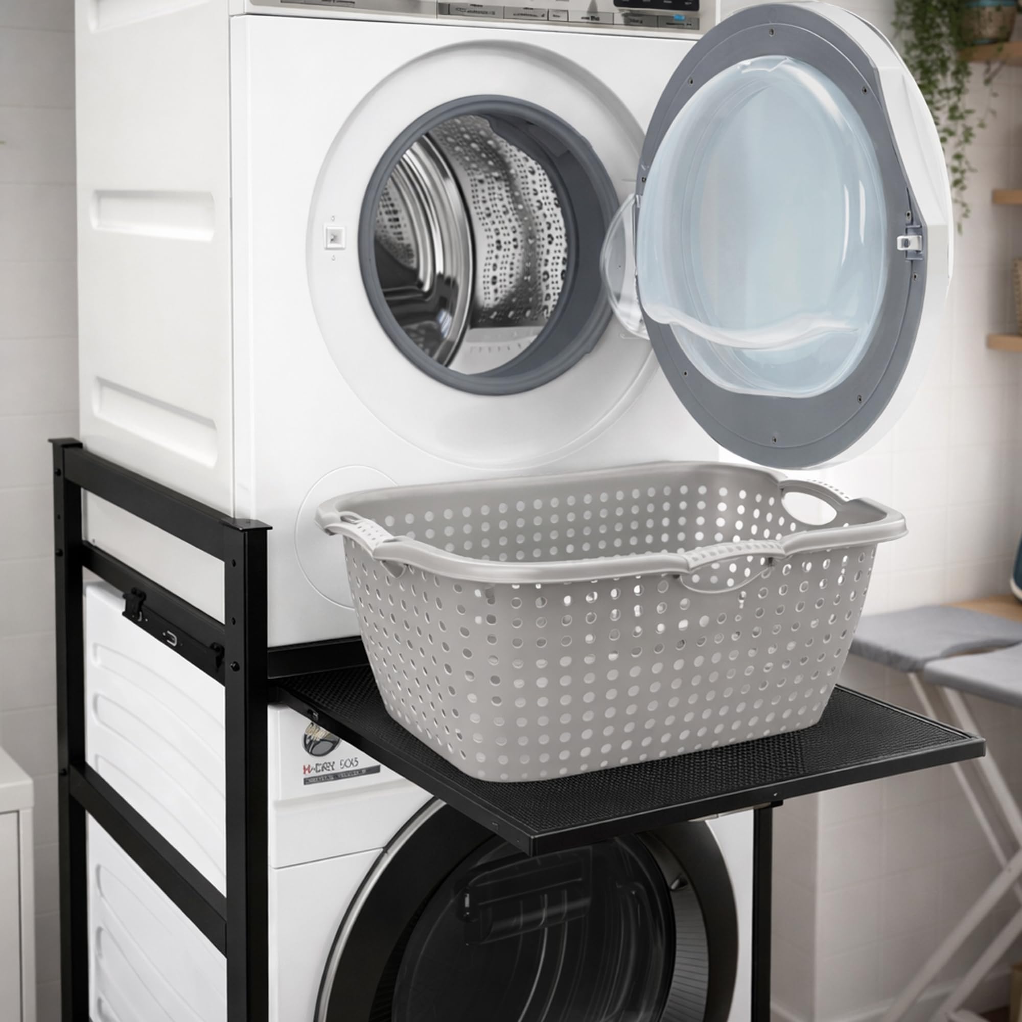 QUICK STAR Étagère pour machine à laver - 74 x 65 x 111 cm - Avec tiroir - Noir