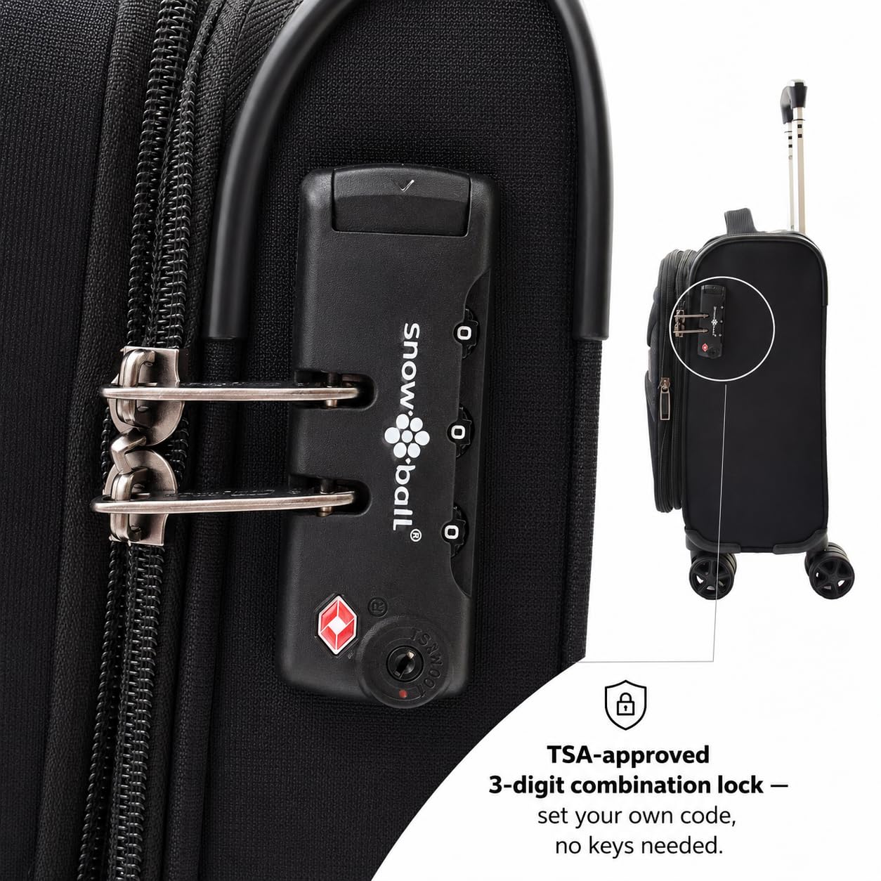 DR543 Softshell-Untersitz-Kabinenkoffer, 900D-Jacquard-Nylon, 8 Doppelspinnrollen, TSA-Zahlenschloss, 2 Fronttaschen mit Reißverschluss, erweiterbar, Markenfutter, Schwarz