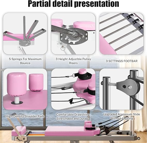 Pilates Reformer, Pilates Exercise Equipment, Foldable Home Workout Equipment for Home or Studio,Yoga Studio Same Commercial Fitness Equipment