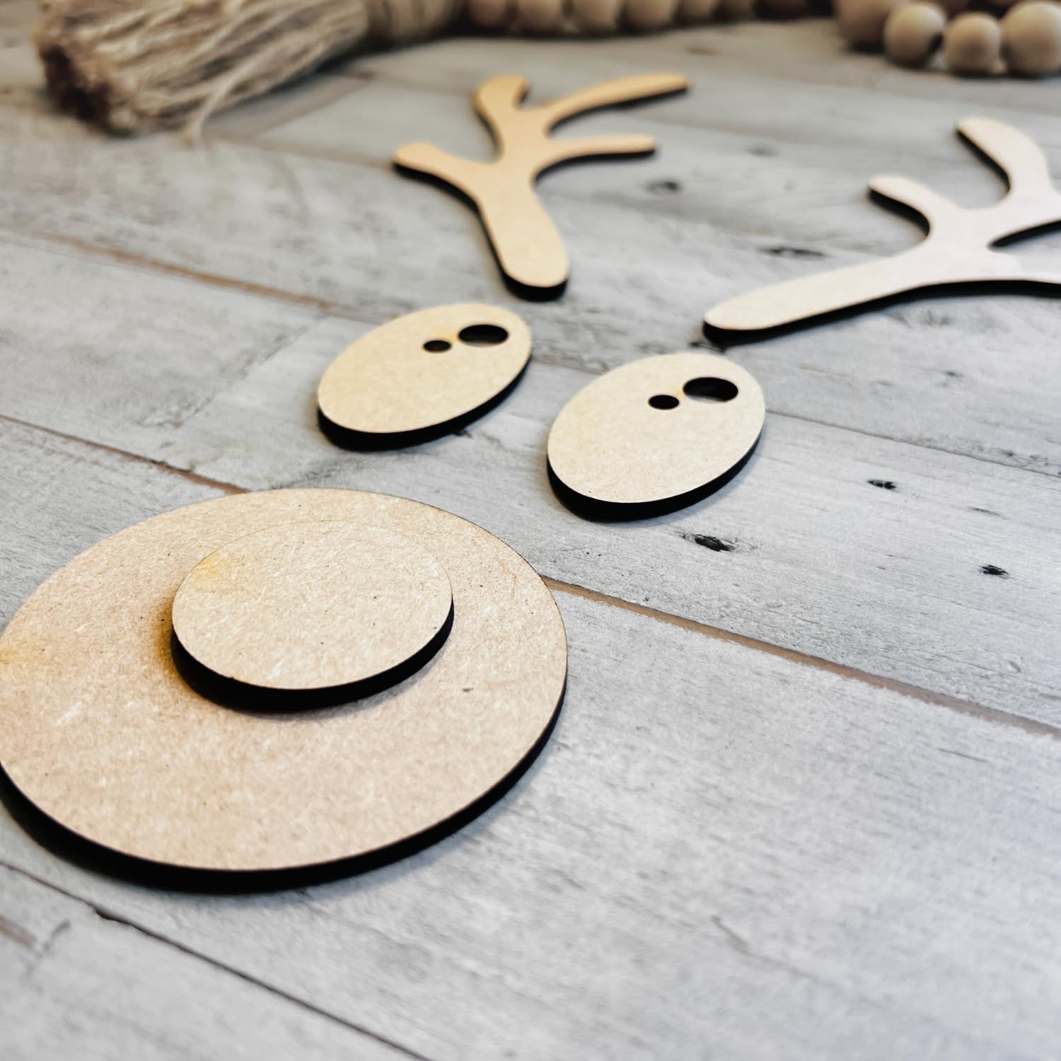 Wood Reindeer Face with Antlers and Nose Pack of 10