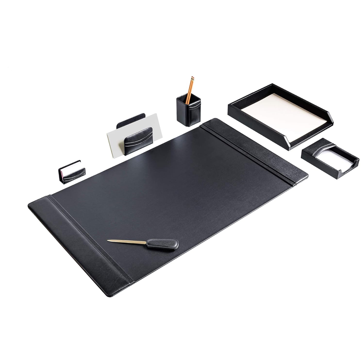 Dacasso Leather Desk Set, 7-Piece, Black (D1004)
