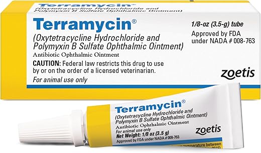 Terramycin Antibiotic Ointment for Eye Infection Treatment in Dogs, Cats, Cattle, Horses, and Sheep, 0.125oz Tube