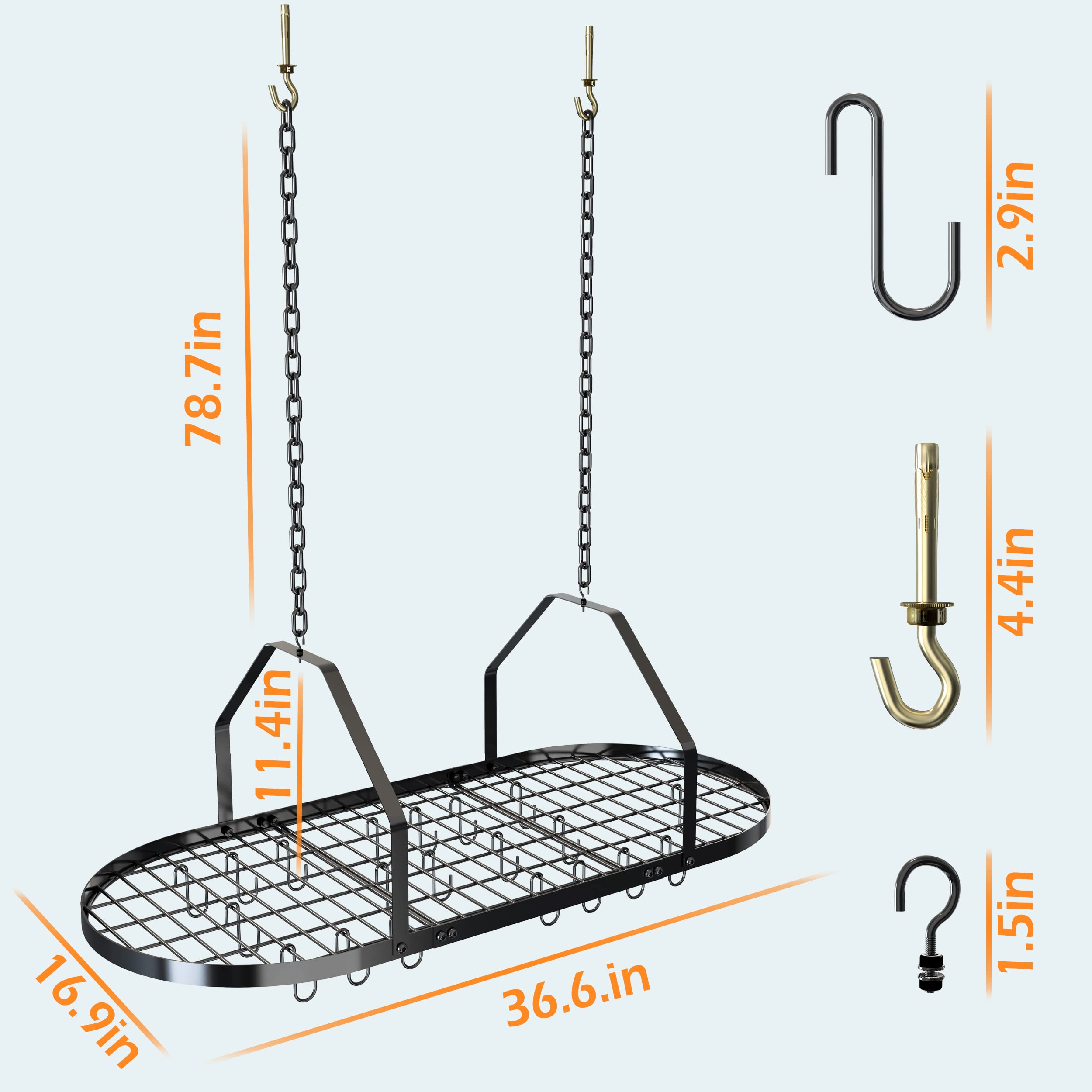 Scaffale per pentole e padelle, organizer da cucina, organizer multiuso per casa, ristorante e cucina, con 20 ganci rimovibili (nero)