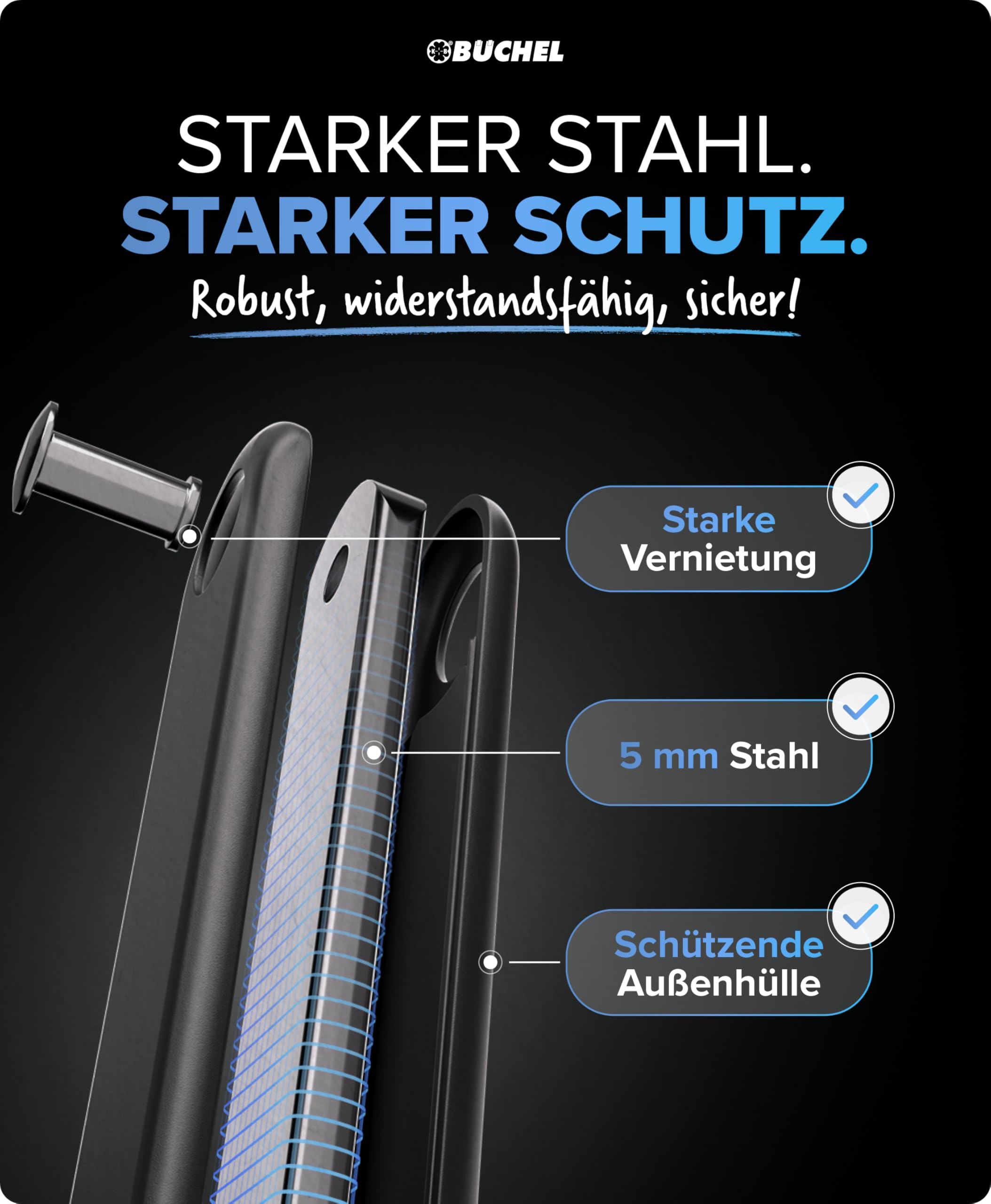 BÜCHEL Sekura Faltschloss Fahrrad | Sicherer Diebstahlschutz | Gehärteter Stahl | 85 cm Länge | Inkl. Halterung | Fahrradschloss für Bike, E-Bike & Motorrad