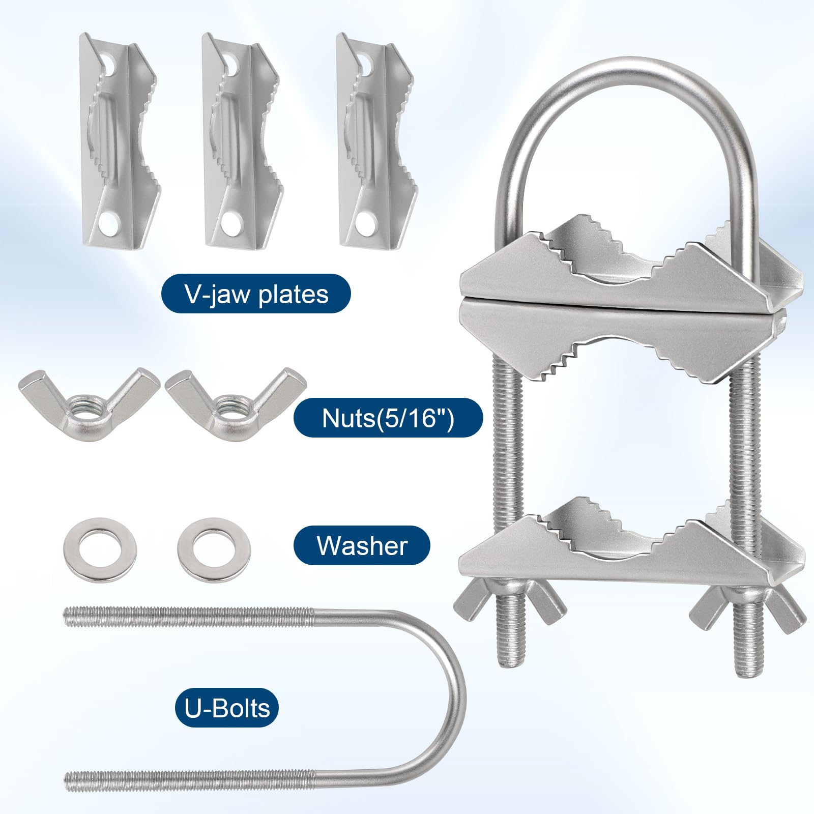 Abrazadera de mástil de antena doble, soporte de montaje de perno en U de hierro galvanizado para antenas, postes de vigilancia, equipos al aire libre y mástiles de bandera, 4 unidades