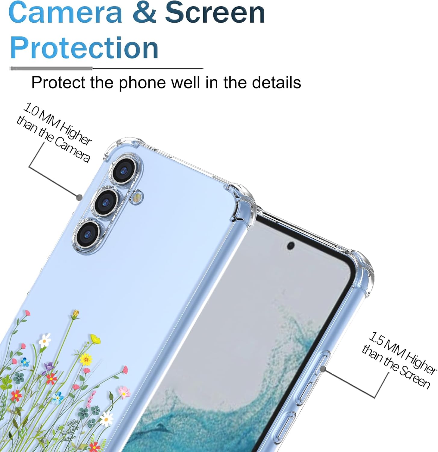 Case for Galaxy A54 5G Samsung A54 5G Clear Flower Phone Case Soft TPU Shockproof Bumper Anti-Scratch Protective Phone Cover for Samsung Galaxy A54 5G,Little Wild Flowers image 2