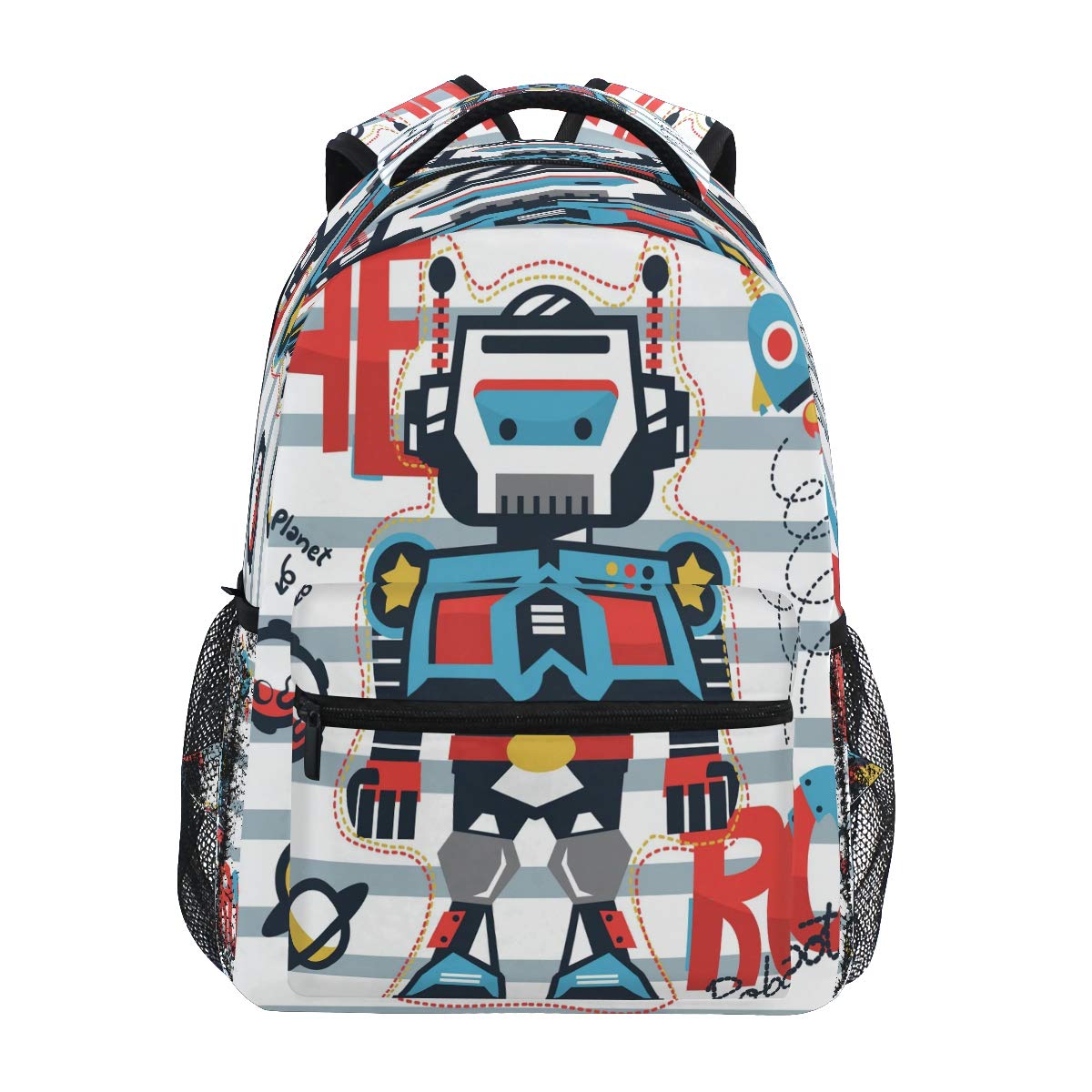 Juzgtsit Unisex Kids As Pic Cartoon Robot Galactstripe Laptop Backpack College School Bag Casual Travel Daypack Rucksack Kids Bookbag Computer Bag Schoolbag For Teen Girls Women Men Business Work