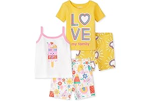 2t Pajamas Girls Summer 100% Cotton Snug Fit Sleeve Top and Shorts Set