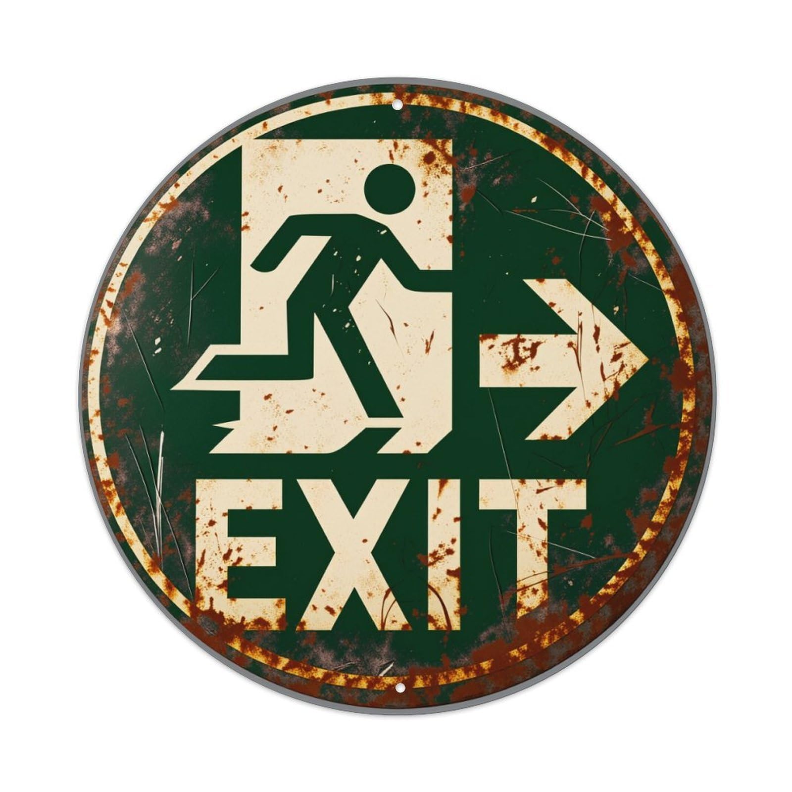 Exit Sign With Running Figure And Arrow Round Tin Sign Vintage Style Metal Sign Home Bar Garden Wall Plaque Decor Metal Poster 8x8 Inch
