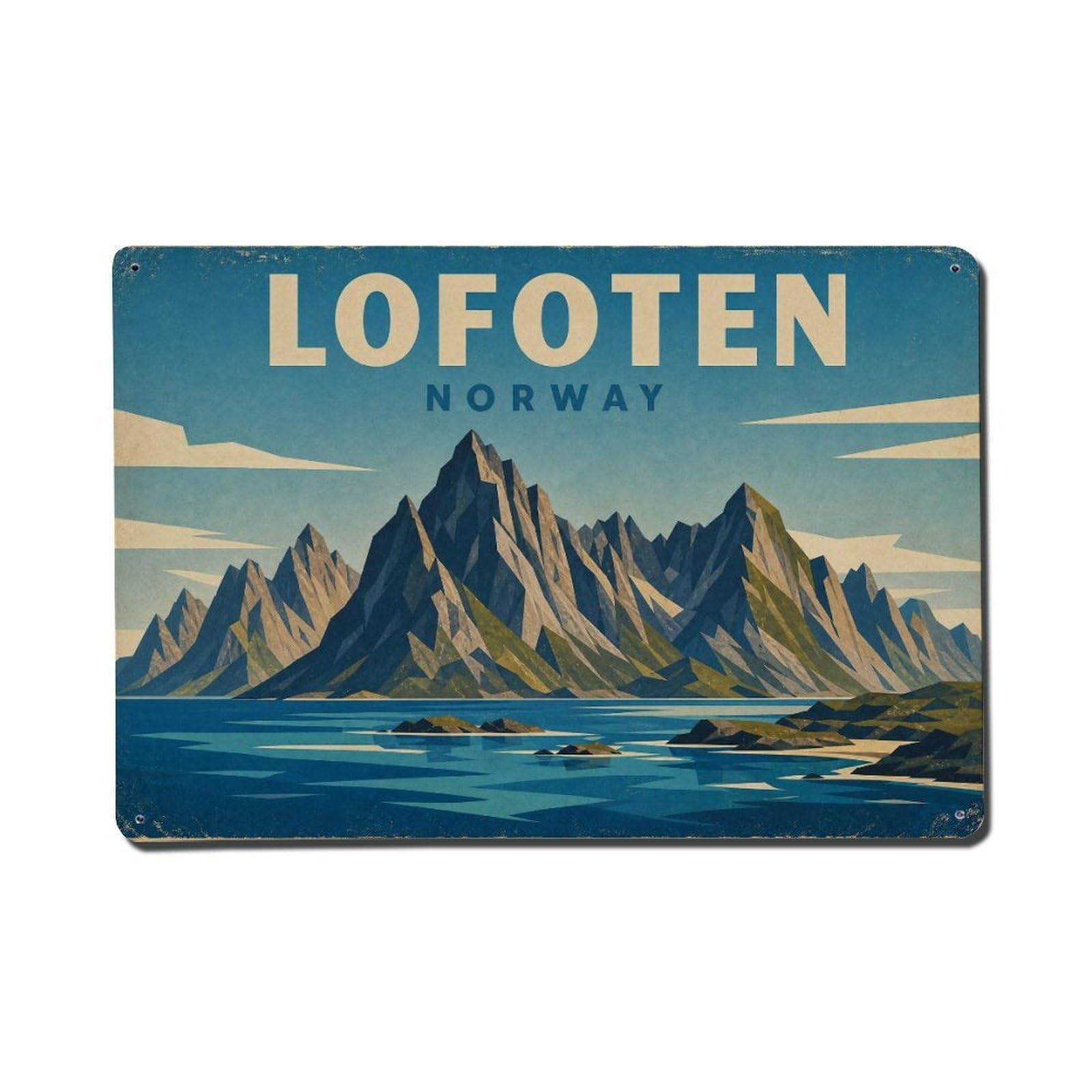 Retro Travel Norway Lofoten Metal Tin Sign Plaque Wall Decor for Cafe, Club Bar, Office, Garden Metal Poster 8x12Inch
