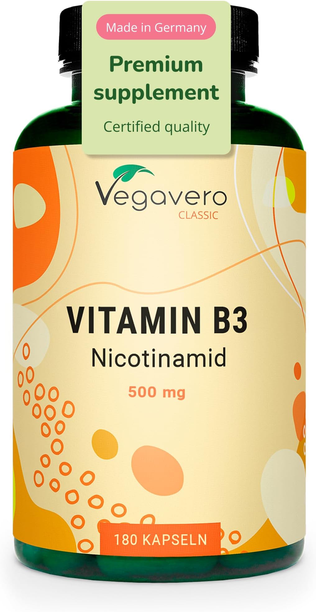 Vitamin B3 Nicotinamide 500 mg | Flush Free Niacinamide | NO Additives, Lab-Tested | 180 Capsules | Vegan