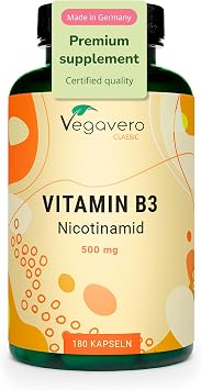 Vegavero Vitamin B3 Nicotinamide 500 mg | Flush Free Niacinamide | NO Additives, Lab-Tested | 180 Capsules | Vegan